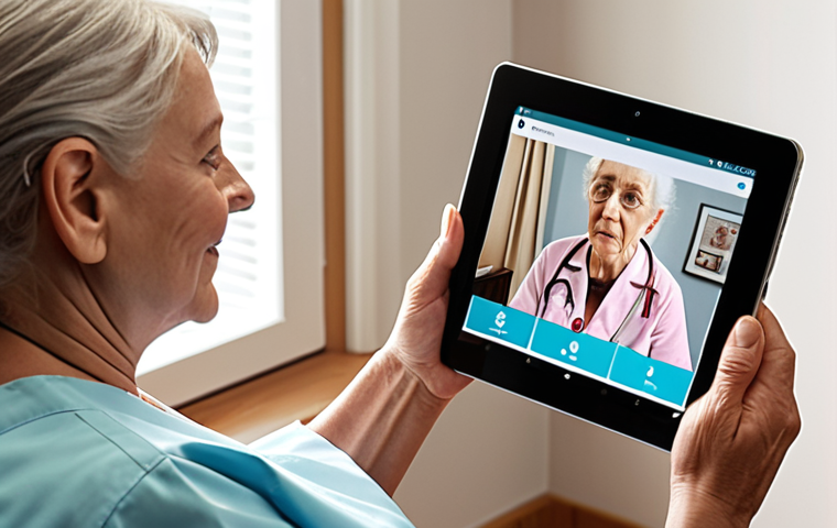 **Prompt 1: Virtual Care and Technological Leaps**
    A compassionate nurse conducts a virtual telemedicine consultation via a tablet, demonstrating remote patient monitoring. The image captures both the nurse in a professional, modern setting and an elderly patient comfortably in their home, highlighting the seamless blend of technology and human connection in remote care. Soft, natural lighting, emphasizing empathy and accessibility.